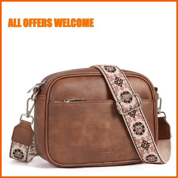 Handbags - Leather Crossbody Bag with Adjustable Strap, Multiple Pockets, 9x6.5x2.5in